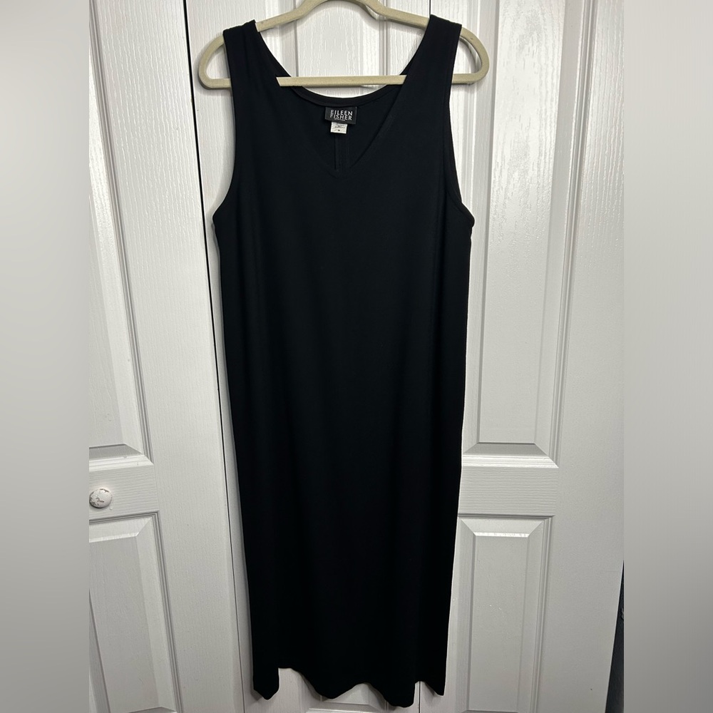 Eileen Fisher Wool Sleeveless V-Neck Tank Midi Dress Black Women's Medium
